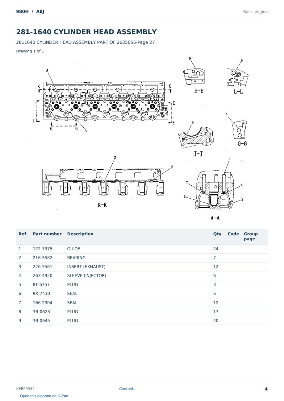 Caterpillar 980H S/N A8J Partsbook XEBP9544 (English) - sample page 4 of 10 Caterpillar 980H S/N A8J Partsbook XEBP9544 (English) - sample page 4 of 10