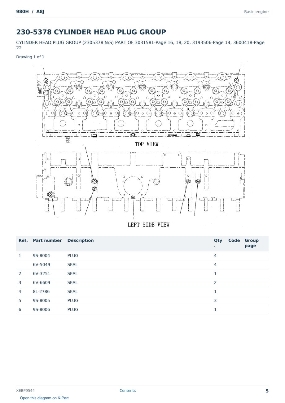 Caterpillar 980H S/N A8J Partsbook XEBP9544 (English) - sample page 5 of 10 Caterpillar 980H S/N A8J Partsbook XEBP9544 (English) - sample page 5 of 10