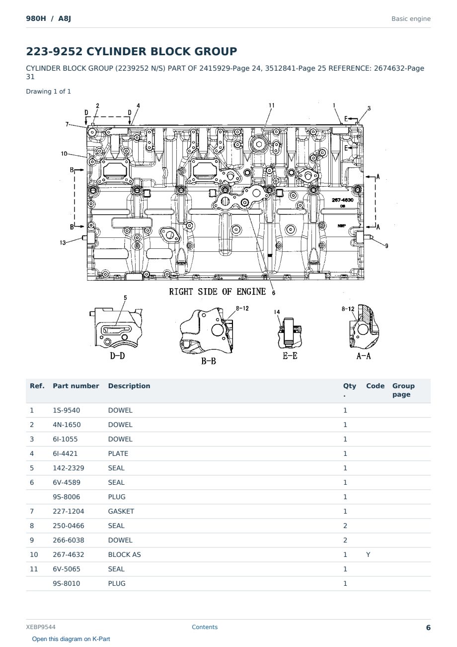 Caterpillar 980H S/N A8J Partsbook XEBP9544 (English) - sample page 6 of 10 Caterpillar 980H S/N A8J Partsbook XEBP9544 (English) - sample page 6 of 10