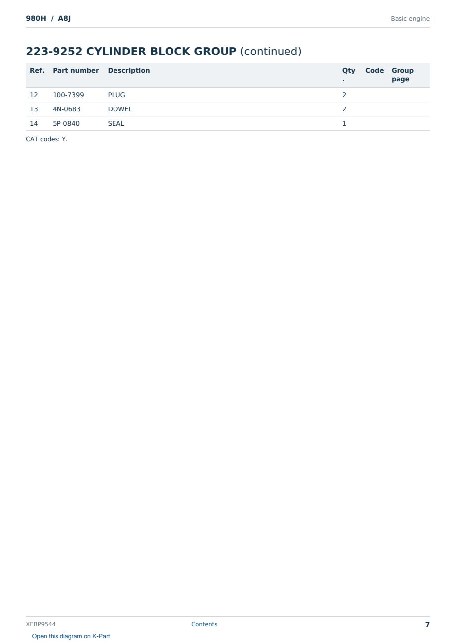 Caterpillar 980H S/N A8J Partsbook XEBP9544 (English) - sample page 7 of 10 Caterpillar 980H S/N A8J Partsbook XEBP9544 (English) - sample page 7 of 10