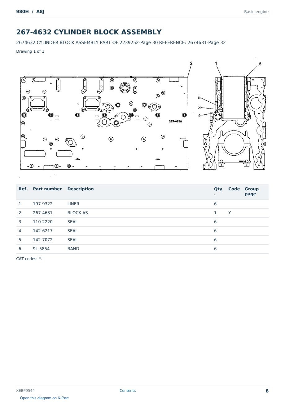 Caterpillar 980H S/N A8J Partsbook XEBP9544 (English) - sample page 8 of 10 Caterpillar 980H S/N A8J Partsbook XEBP9544 (English) - sample page 8 of 10