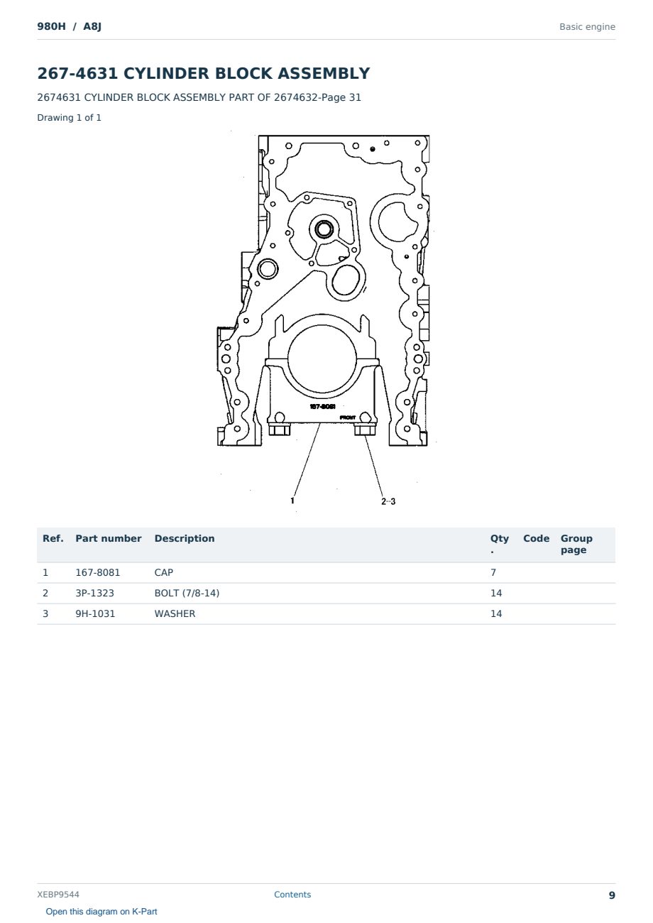 Caterpillar 980H S/N A8J Partsbook XEBP9544 (English) - sample page 9 of 10 Caterpillar 980H S/N A8J Partsbook XEBP9544 (English) - sample page 9 of 10