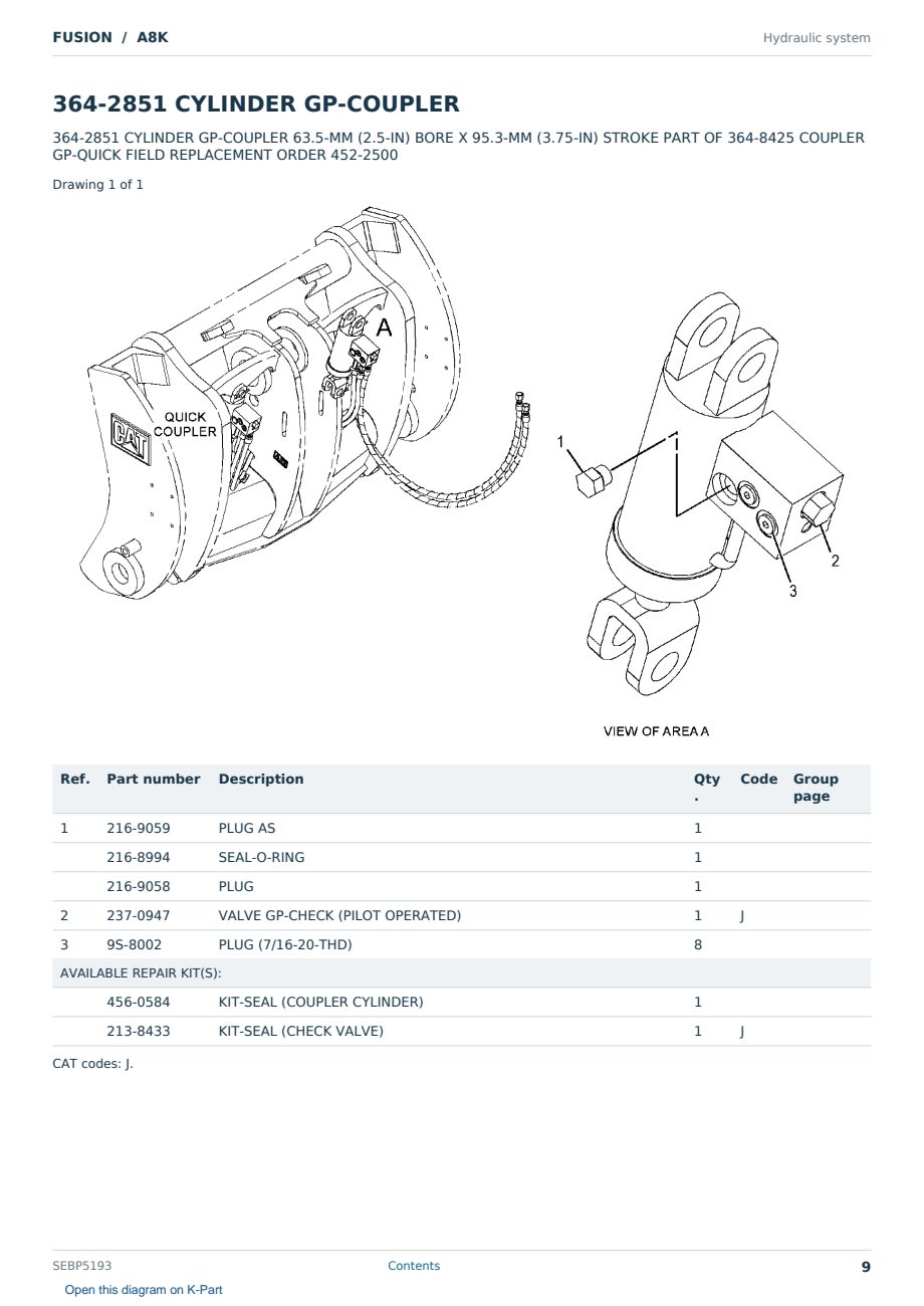 Caterpillar FUSION S/N A8K Partsbook SEBP5193 (English) - sample page 9 of 10 Caterpillar FUSION S/N A8K Partsbook SEBP5193 (English) - sample page 9 of 10