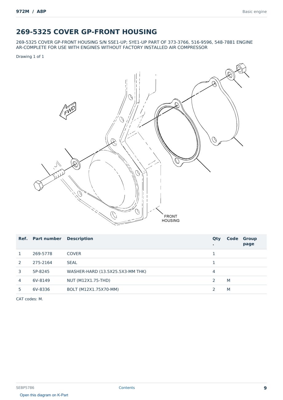 Caterpillar 972M S/N A8P Partsbook SEBP5786 (English) - sample page 9 of 10 Caterpillar 972M S/N A8P Partsbook SEBP5786 (English) - sample page 9 of 10