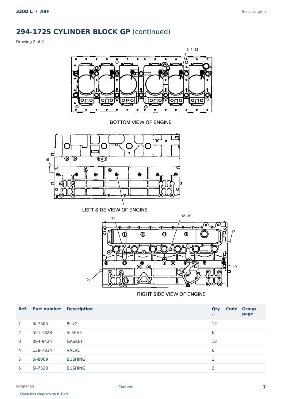 Caterpillar 320D L S/N A9F Partsbook SEBP4955 (English) - sample page 7 of 10 Caterpillar 320D L S/N A9F Partsbook SEBP4955 (English) - sample page 7 of 10