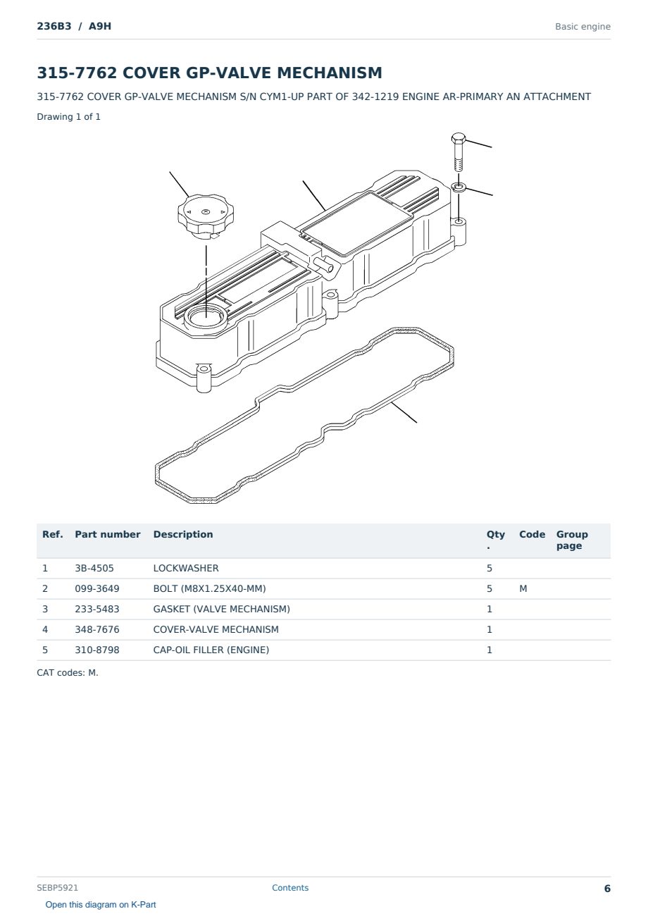 Caterpillar 236B3 S/N A9H Partsbook SEBP5921 (English) - sample page 6 of 10 Caterpillar 236B3 S/N A9H Partsbook SEBP5921 (English) - sample page 6 of 10