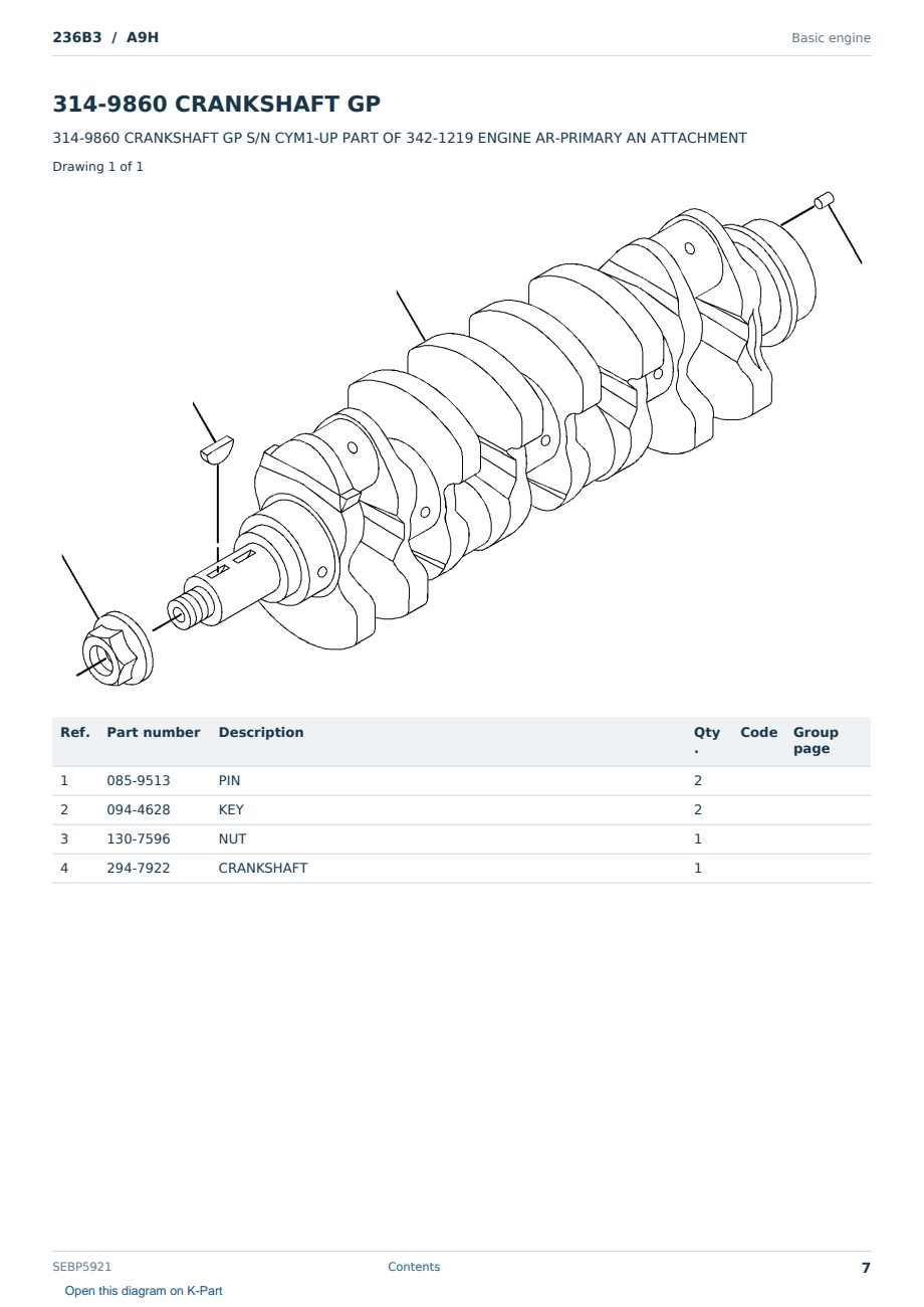 Caterpillar 236B3 S/N A9H Partsbook SEBP5921 (English) - sample page 7 of 10 Caterpillar 236B3 S/N A9H Partsbook SEBP5921 (English) - sample page 7 of 10