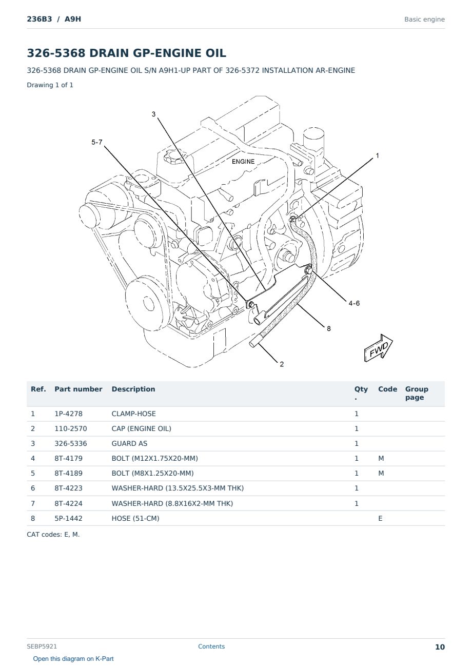 Caterpillar 236B3 S/N A9H Partsbook SEBP5921 (English) - sample page 10 of 10 Caterpillar 236B3 S/N A9H Partsbook SEBP5921 (English) - sample page 10 of 10
