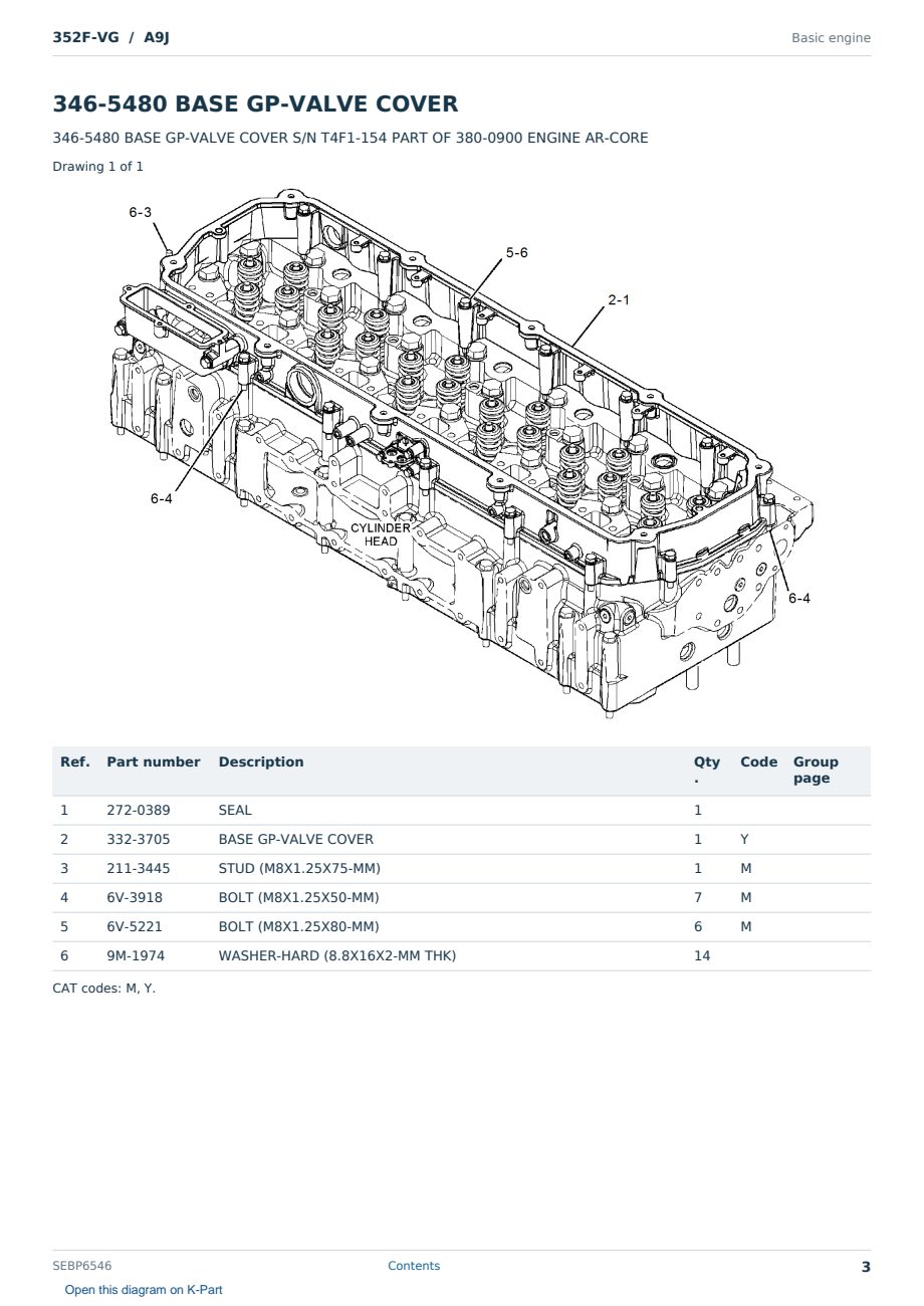 Caterpillar 352F-VG S/N A9J Partsbook SEBP6546 (English) - sample page 3 of 10 Caterpillar 352F-VG S/N A9J Partsbook SEBP6546 (English) - sample page 3 of 10