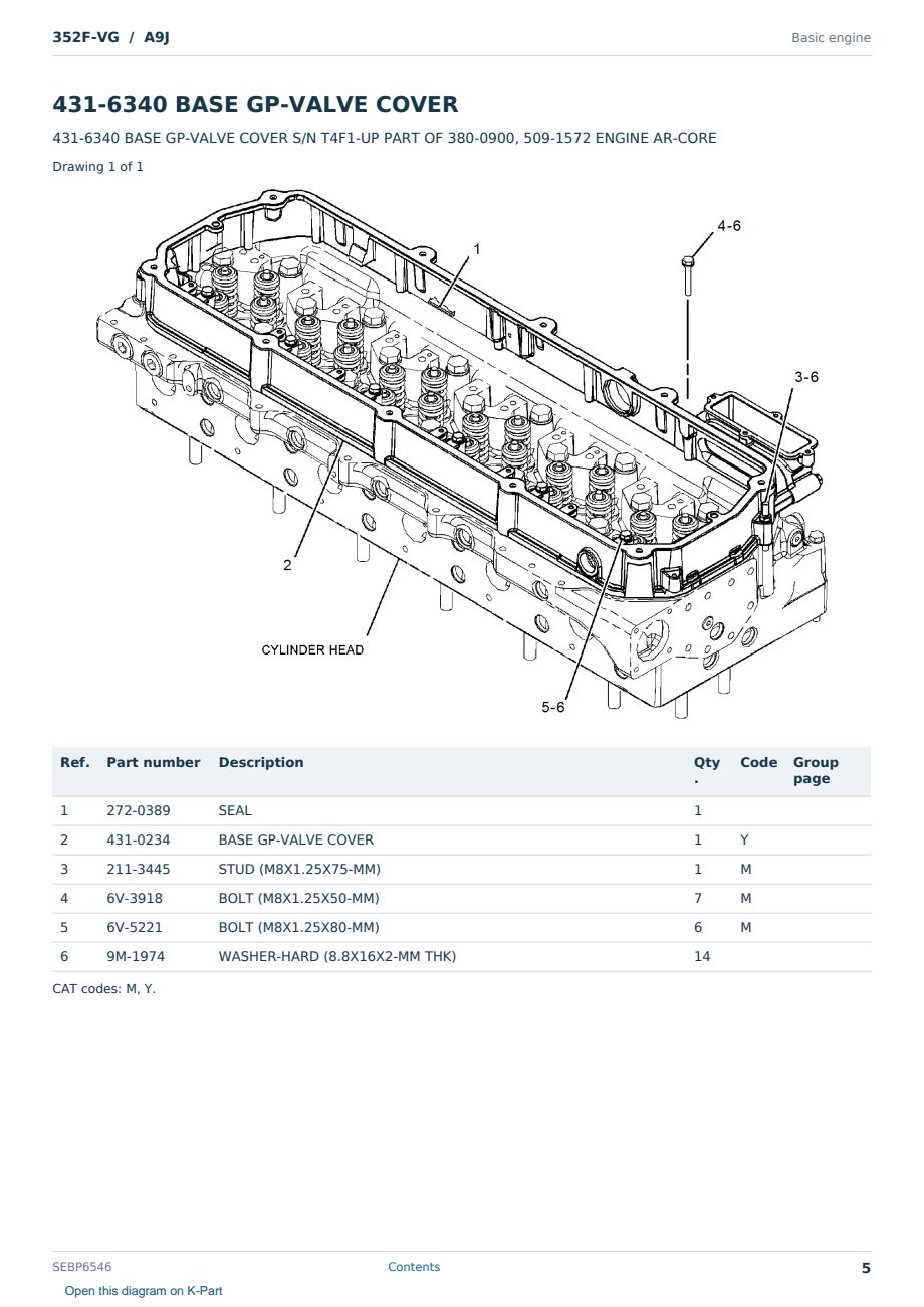 Caterpillar 352F-VG S/N A9J Partsbook SEBP6546 (English) - sample page 5 of 10 Caterpillar 352F-VG S/N A9J Partsbook SEBP6546 (English) - sample page 5 of 10