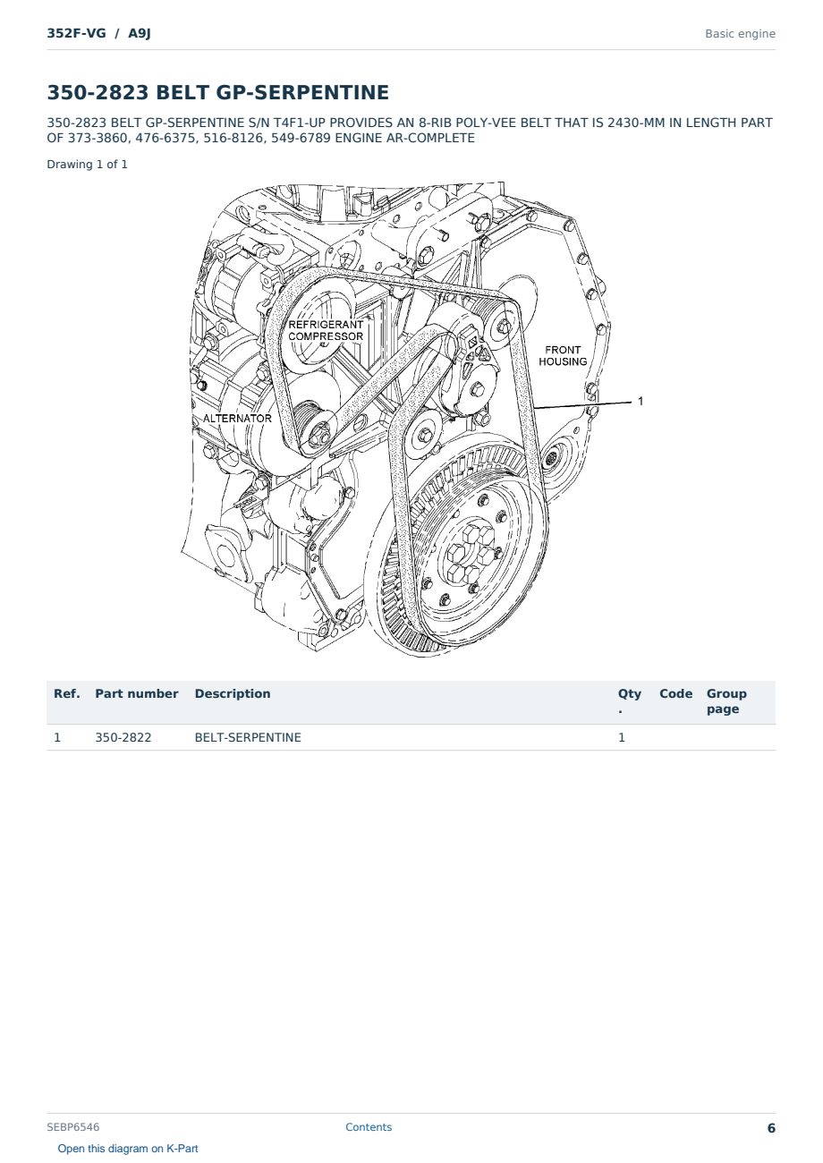 Caterpillar 352F-VG S/N A9J Partsbook SEBP6546 (English) - sample page 6 of 10 Caterpillar 352F-VG S/N A9J Partsbook SEBP6546 (English) - sample page 6 of 10