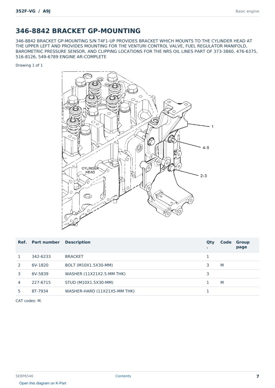 Caterpillar 352F-VG S/N A9J Partsbook SEBP6546 (English) - sample page 7 of 10 Caterpillar 352F-VG S/N A9J Partsbook SEBP6546 (English) - sample page 7 of 10