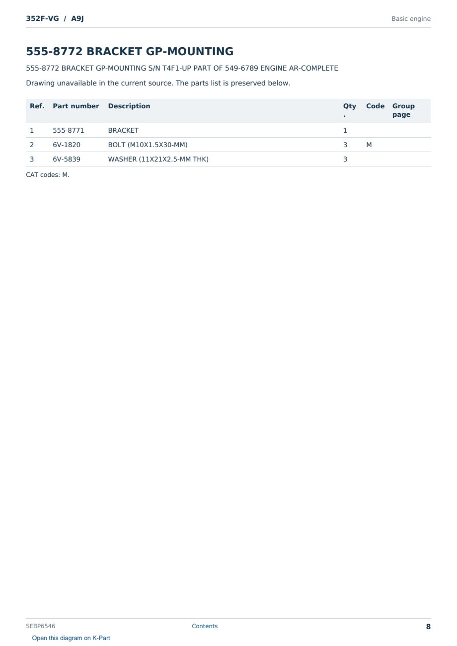 Caterpillar 352F-VG S/N A9J Partsbook SEBP6546 (English) - sample page 8 of 10 Caterpillar 352F-VG S/N A9J Partsbook SEBP6546 (English) - sample page 8 of 10