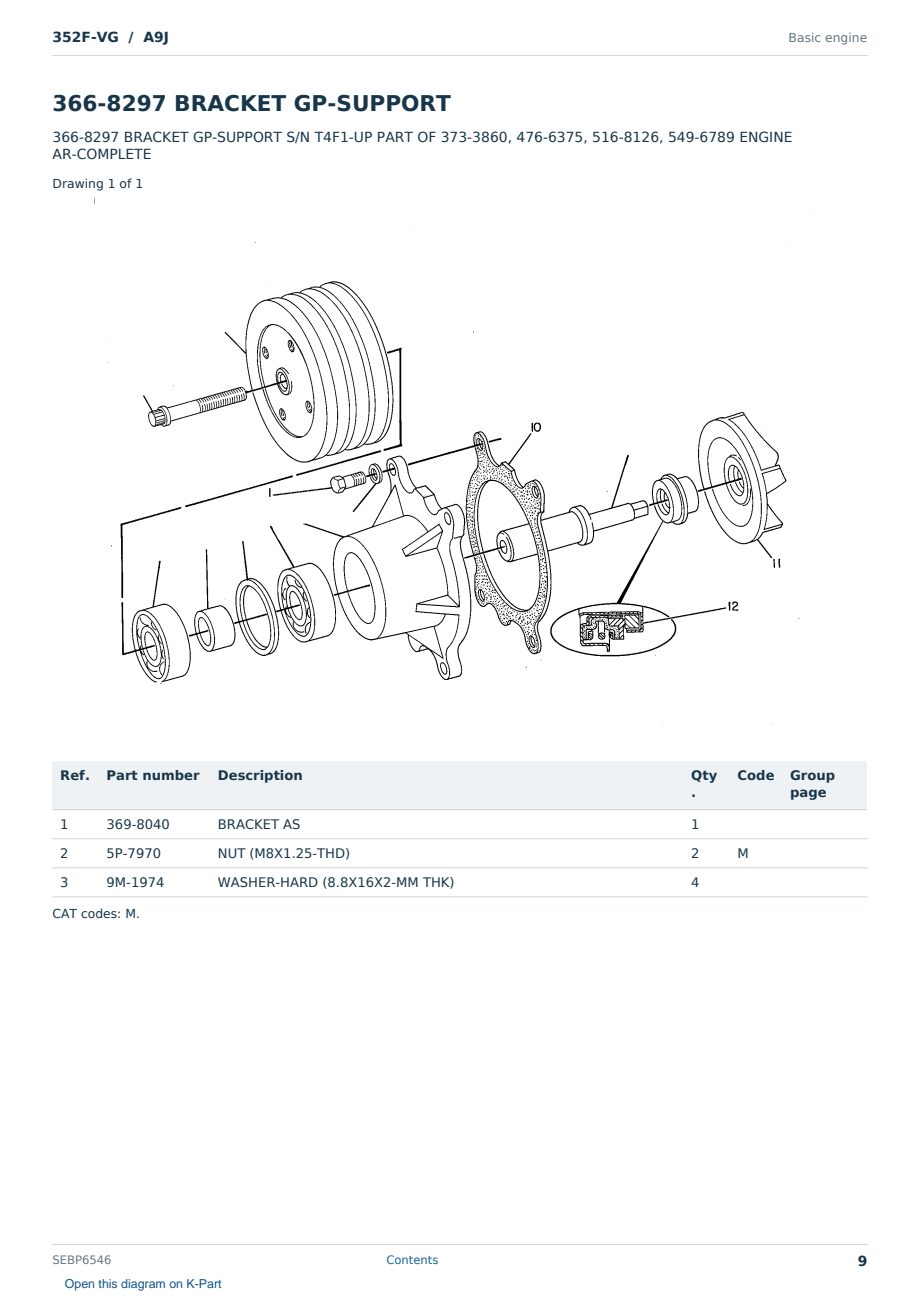 Caterpillar 352F-VG S/N A9J Partsbook SEBP6546 (English) - sample page 9 of 10 Caterpillar 352F-VG S/N A9J Partsbook SEBP6546 (English) - sample page 9 of 10