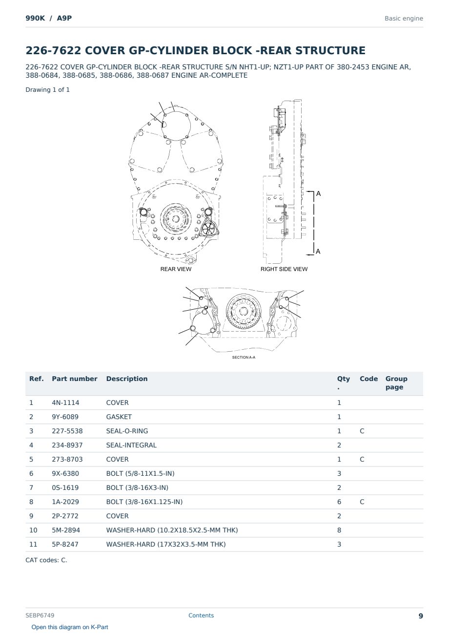 Caterpillar 990K S/N A9P Partsbook SEBP6749 (English) - sample page 9 of 10 Caterpillar 990K S/N A9P Partsbook SEBP6749 (English) - sample page 9 of 10