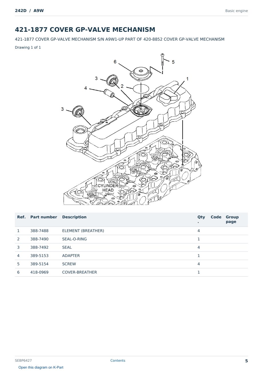 Caterpillar 242D S/N A9W Partsbook SEBP6427 (English) - sample page 5 of 10 Caterpillar 242D S/N A9W Partsbook SEBP6427 (English) - sample page 5 of 10