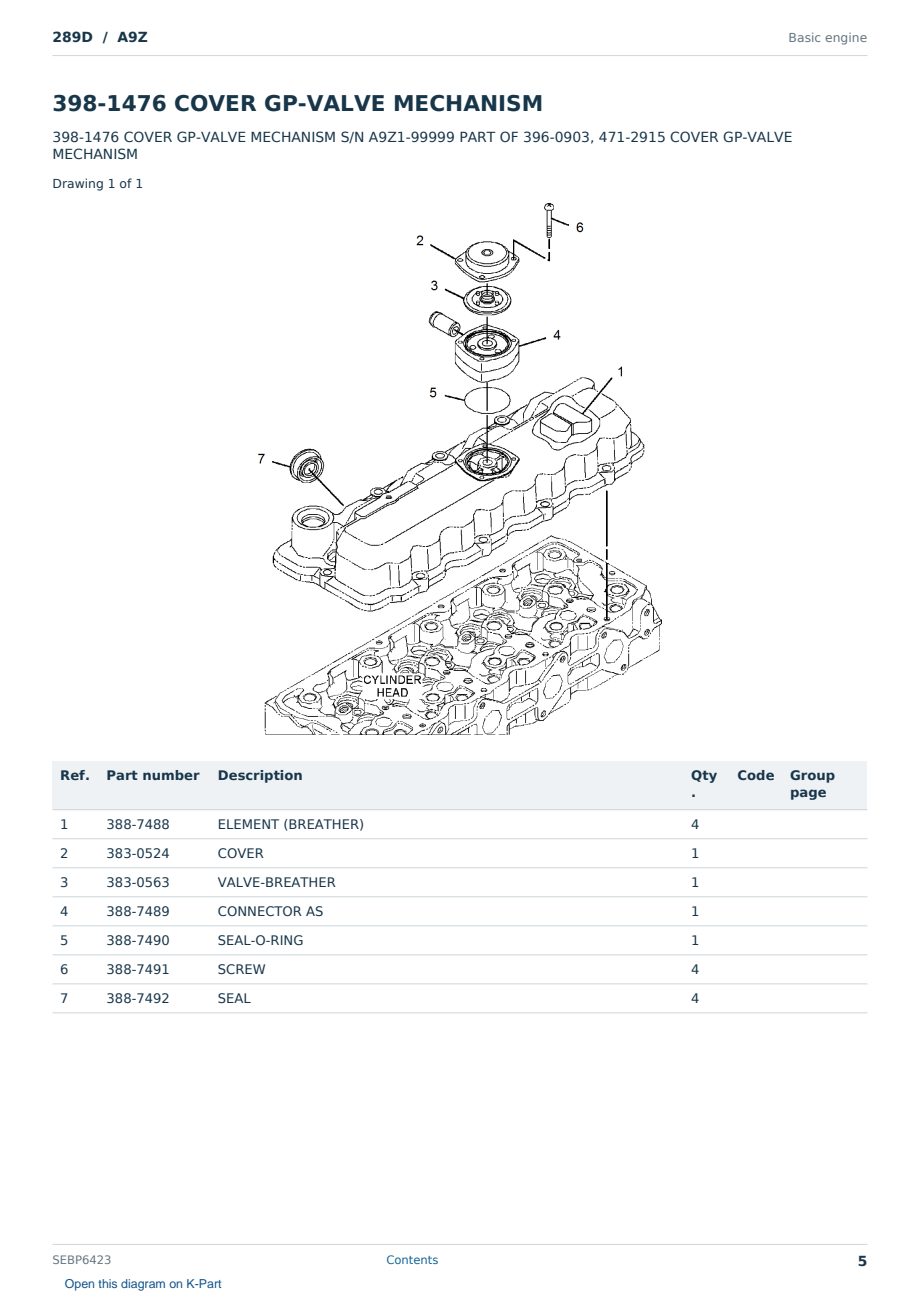 Caterpillar 289D S/N A9Z Partsbook SEBP6423 (English) - sample page 5 of 10 Caterpillar 289D S/N A9Z Partsbook SEBP6423 (English) - sample page 5 of 10