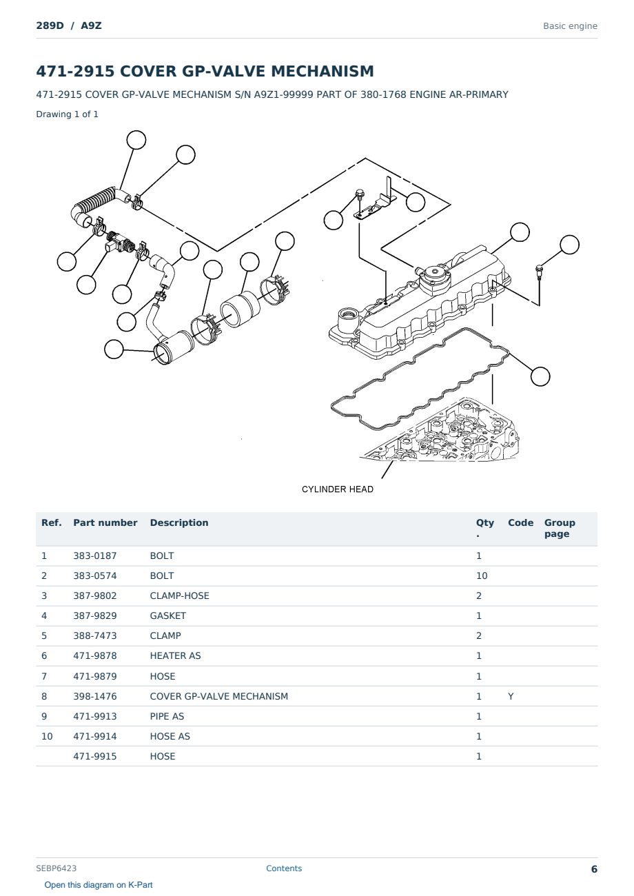 Caterpillar 289D S/N A9Z Partsbook SEBP6423 (English) - sample page 6 of 10 Caterpillar 289D S/N A9Z Partsbook SEBP6423 (English) - sample page 6 of 10