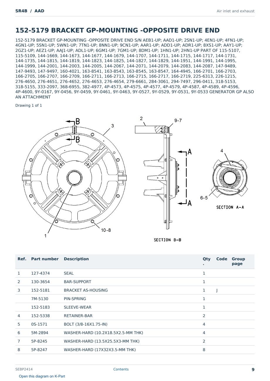 Caterpillar SR4B S/N AAD Partsbook SEBP2414 (English) - sample page 9 of 10 Caterpillar SR4B S/N AAD Partsbook SEBP2414 (English) - sample page 9 of 10