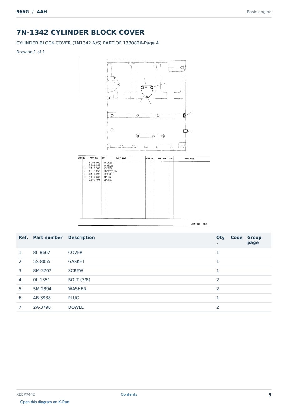 Caterpillar 966G S/N AAH Partsbook XEBP7442 (English) - sample page 5 of 10 Caterpillar 966G S/N AAH Partsbook XEBP7442 (English) - sample page 5 of 10