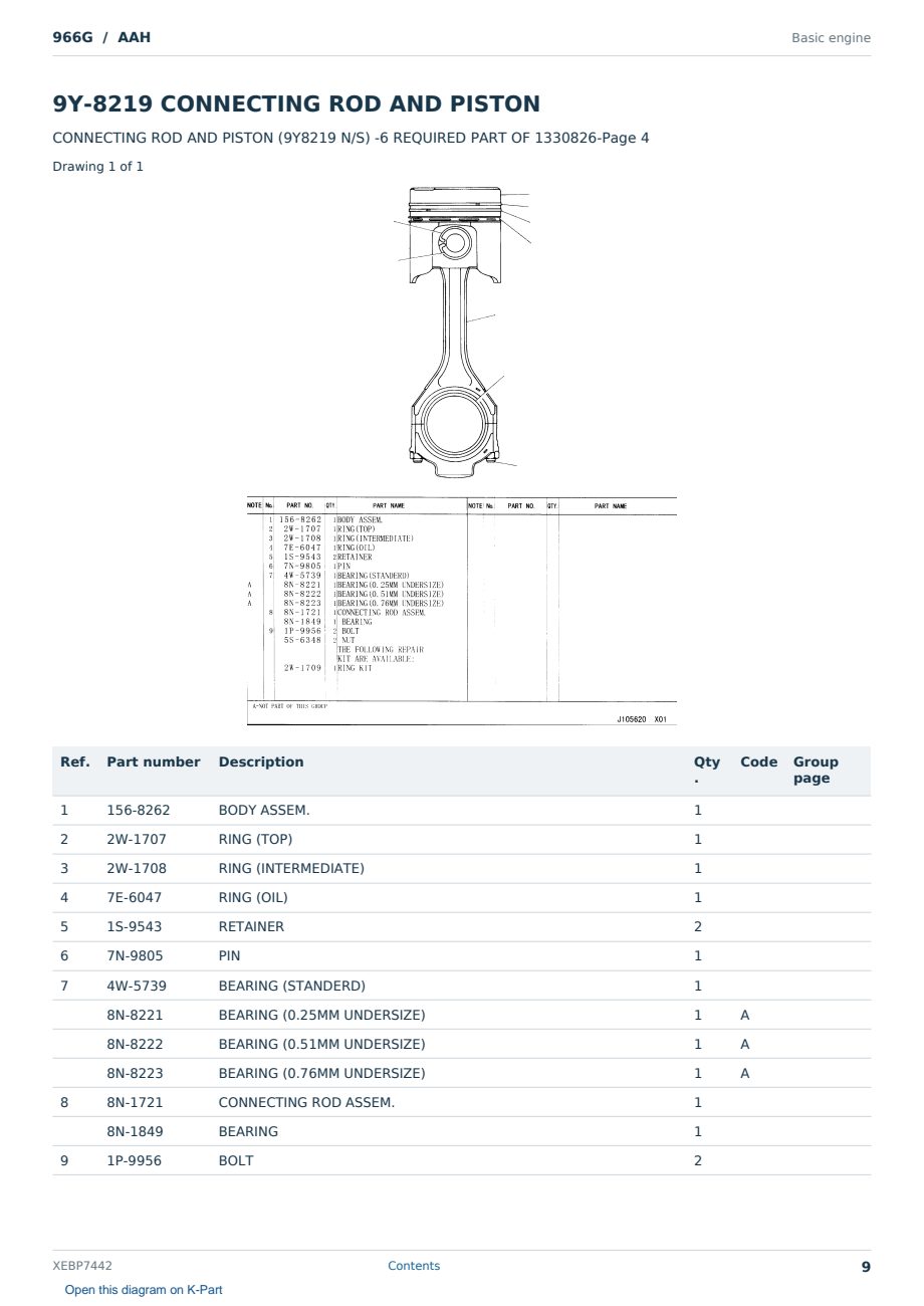 Caterpillar 966G S/N AAH Partsbook XEBP7442 (English) - sample page 9 of 10 Caterpillar 966G S/N AAH Partsbook XEBP7442 (English) - sample page 9 of 10
