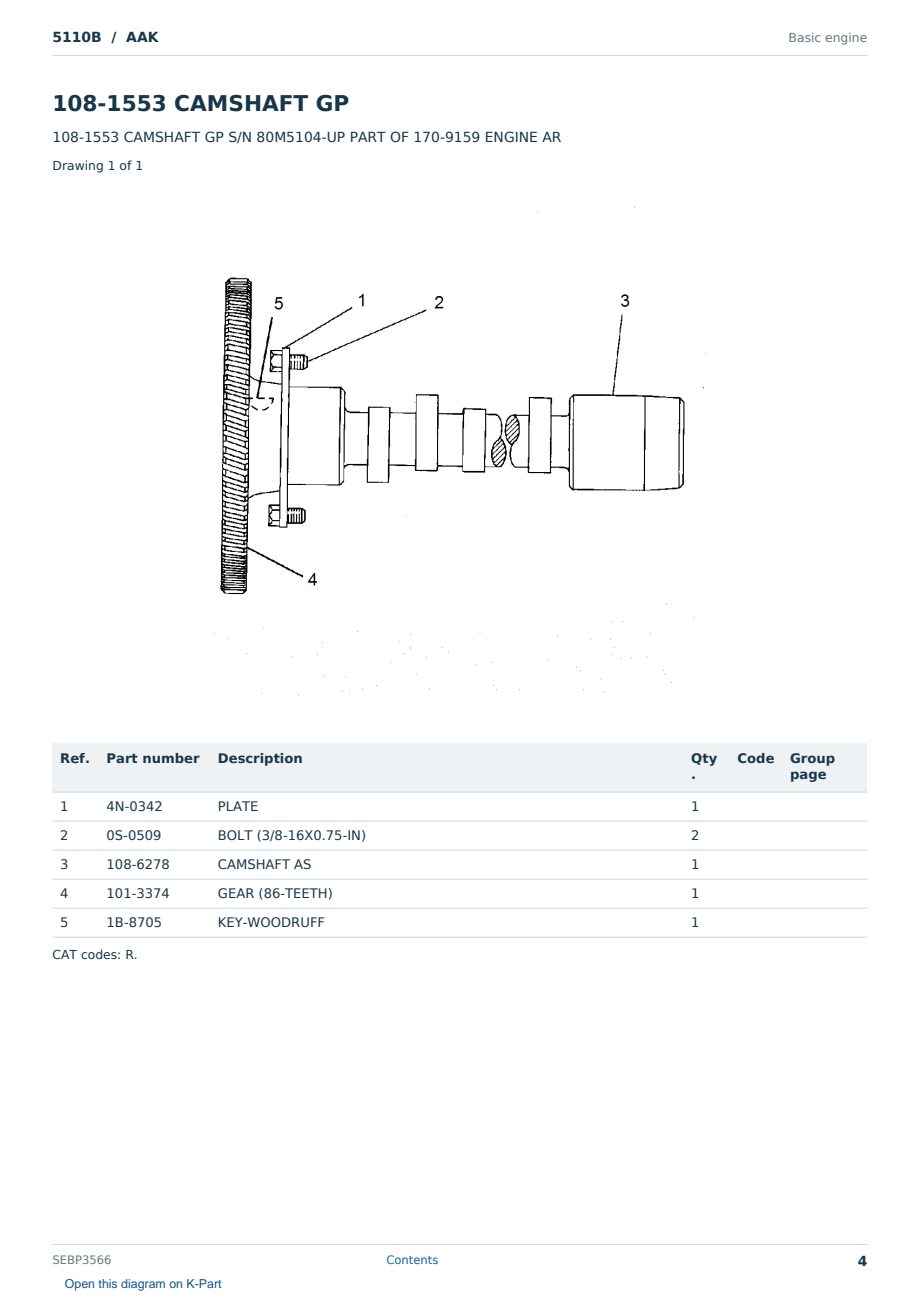 Caterpillar 5110B S/N AAK Partsbook SEBP3566 (English) - sample page 4 of 10 Caterpillar 5110B S/N AAK Partsbook SEBP3566 (English) - sample page 4 of 10