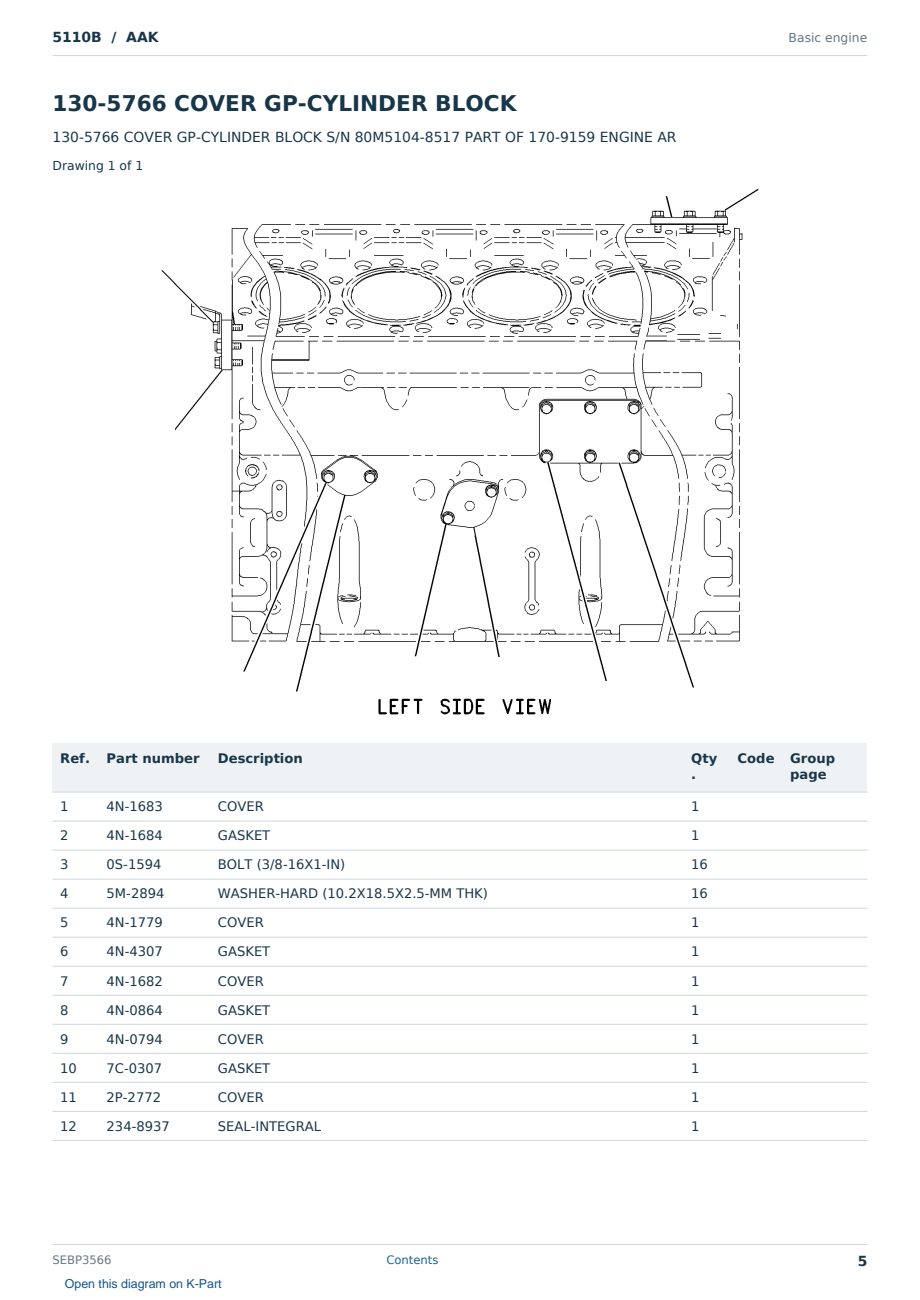Caterpillar 5110B S/N AAK Partsbook SEBP3566 (English) - sample page 5 of 10 Caterpillar 5110B S/N AAK Partsbook SEBP3566 (English) - sample page 5 of 10