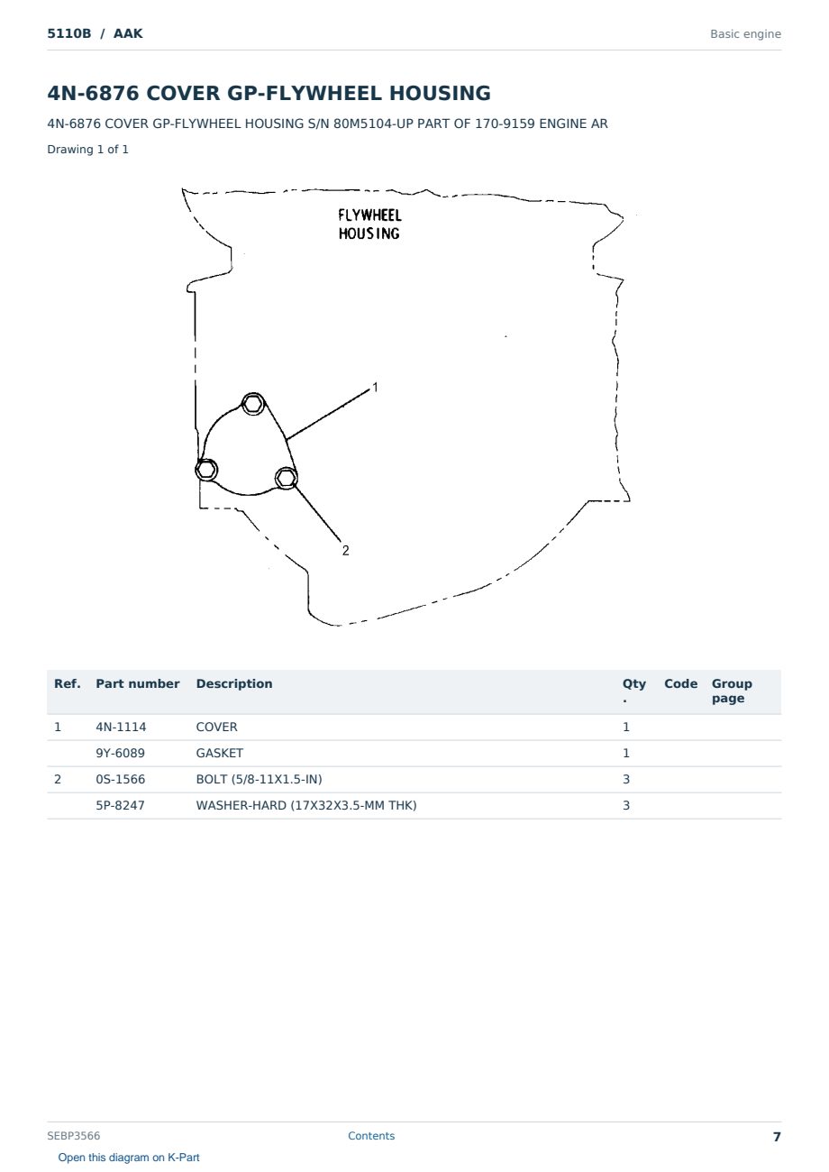 Caterpillar 5110B S/N AAK Partsbook SEBP3566 (English) - sample page 7 of 10 Caterpillar 5110B S/N AAK Partsbook SEBP3566 (English) - sample page 7 of 10