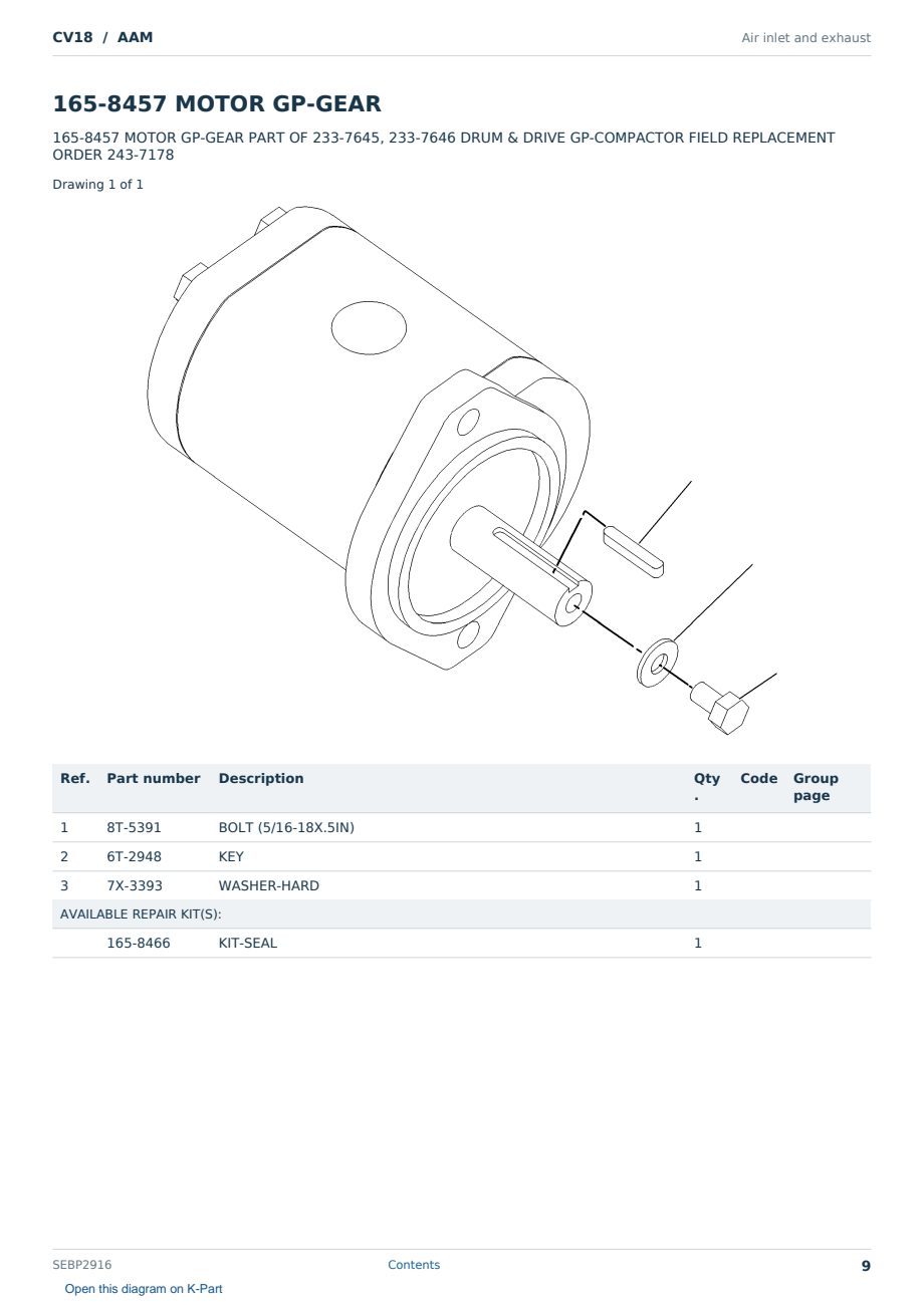 Caterpillar CV18 S/N AAM Partsbook SEBP2916 (English) - sample page 9 of 10 Caterpillar CV18 S/N AAM Partsbook SEBP2916 (English) - sample page 9 of 10