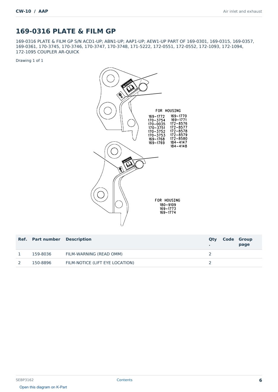 Caterpillar CW-10 S/N AAP Partsbook SEBP3162 (English) - sample page 6 of 10 Caterpillar CW-10 S/N AAP Partsbook SEBP3162 (English) - sample page 6 of 10