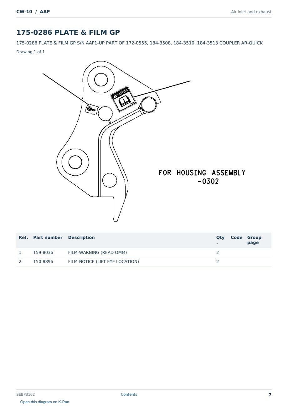 Caterpillar CW-10 S/N AAP Partsbook SEBP3162 (English) - sample page 7 of 10 Caterpillar CW-10 S/N AAP Partsbook SEBP3162 (English) - sample page 7 of 10