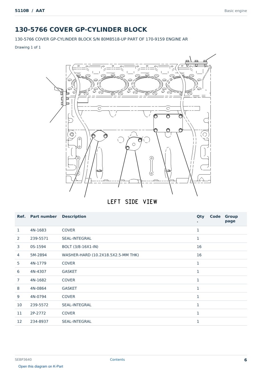 Caterpillar 5110B S/N AAT Partsbook SEBP3640 (English) - sample page 6 of 10 Caterpillar 5110B S/N AAT Partsbook SEBP3640 (English) - sample page 6 of 10