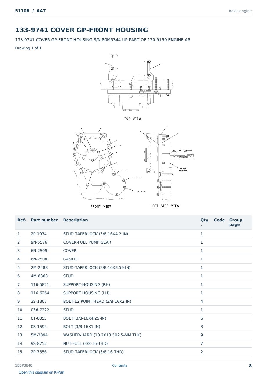 Caterpillar 5110B S/N AAT Partsbook SEBP3640 (English) - sample page 8 of 10 Caterpillar 5110B S/N AAT Partsbook SEBP3640 (English) - sample page 8 of 10