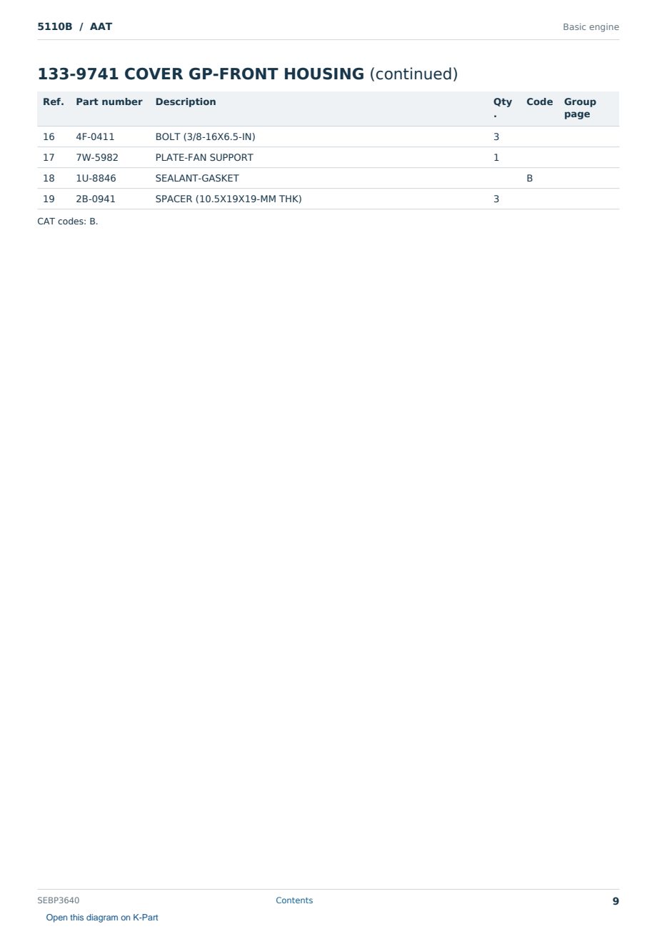 Caterpillar 5110B S/N AAT Partsbook SEBP3640 (English) - sample page 9 of 10 Caterpillar 5110B S/N AAT Partsbook SEBP3640 (English) - sample page 9 of 10