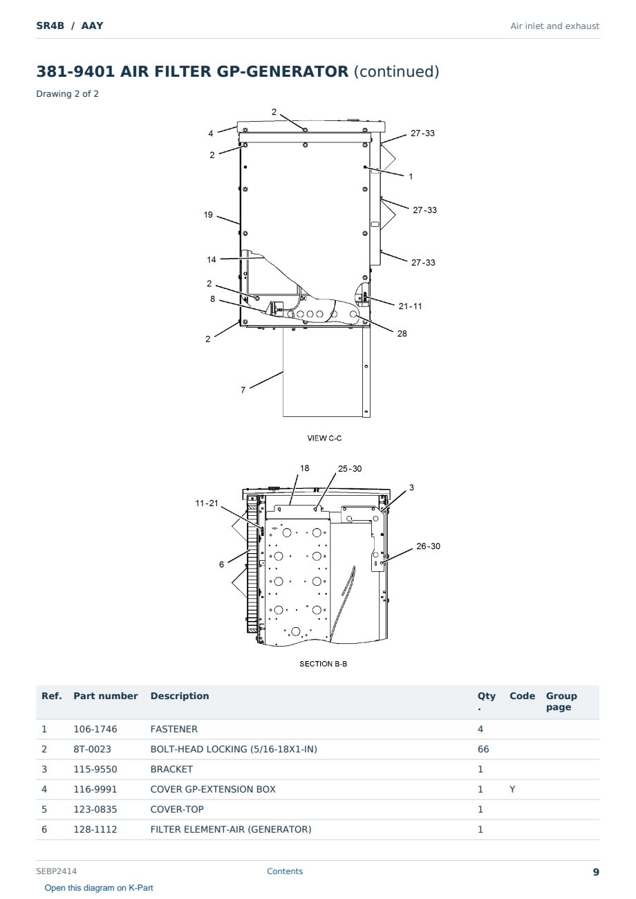 Caterpillar SR4B S/N AAY Partsbook SEBP2414 (English) - sample page 9 of 10 Caterpillar SR4B S/N AAY Partsbook SEBP2414 (English) - sample page 9 of 10