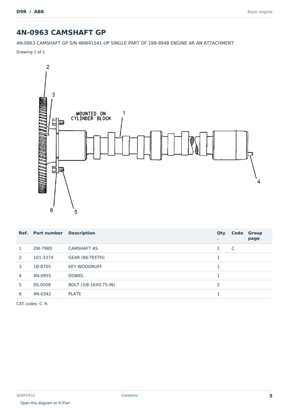Caterpillar D9R S/N ABK Partsbook SEBP2932 (English) - sample page 5 of 10 Caterpillar D9R S/N ABK Partsbook SEBP2932 (English) - sample page 5 of 10