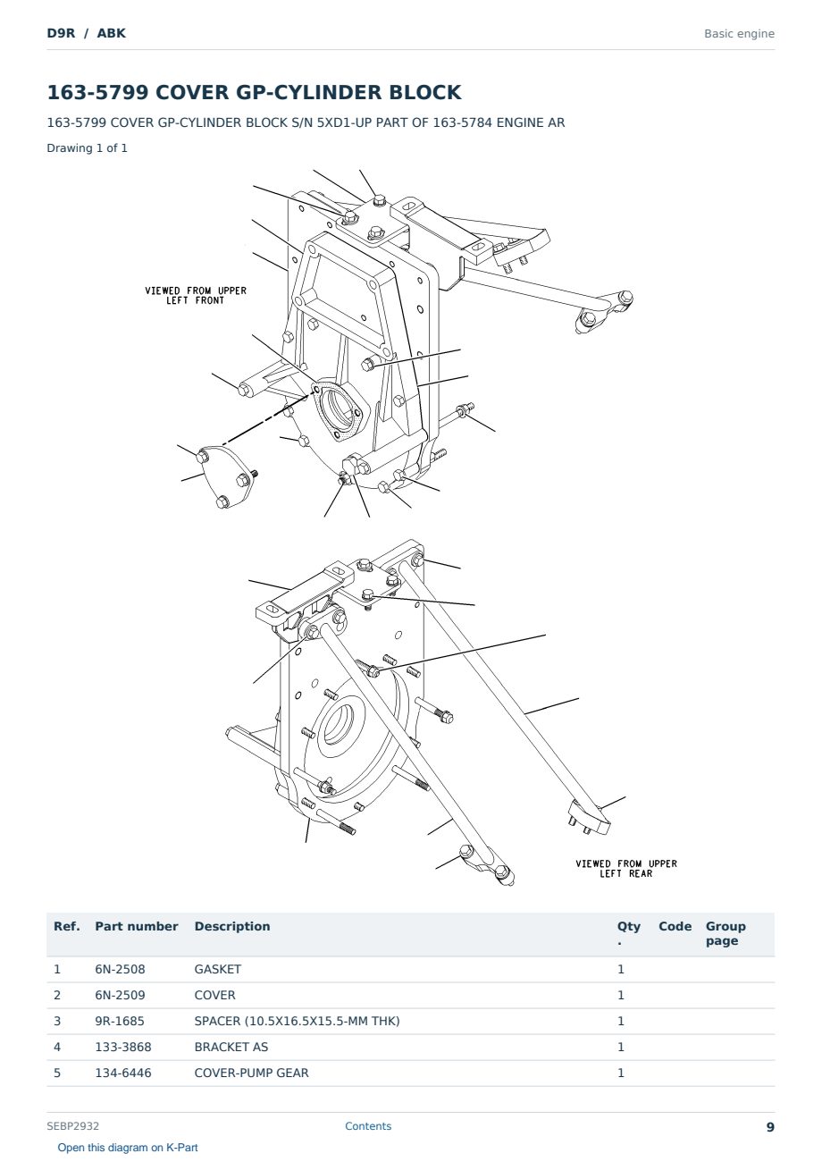 Caterpillar D9R S/N ABK Partsbook SEBP2932 (English) - sample page 9 of 10 Caterpillar D9R S/N ABK Partsbook SEBP2932 (English) - sample page 9 of 10