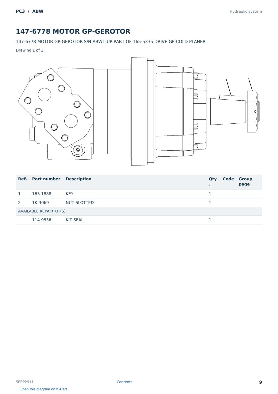 Caterpillar PC3 S/N ABW Partsbook SEBP2911 (English) - sample page 9 of 10 Caterpillar PC3 S/N ABW Partsbook SEBP2911 (English) - sample page 9 of 10
