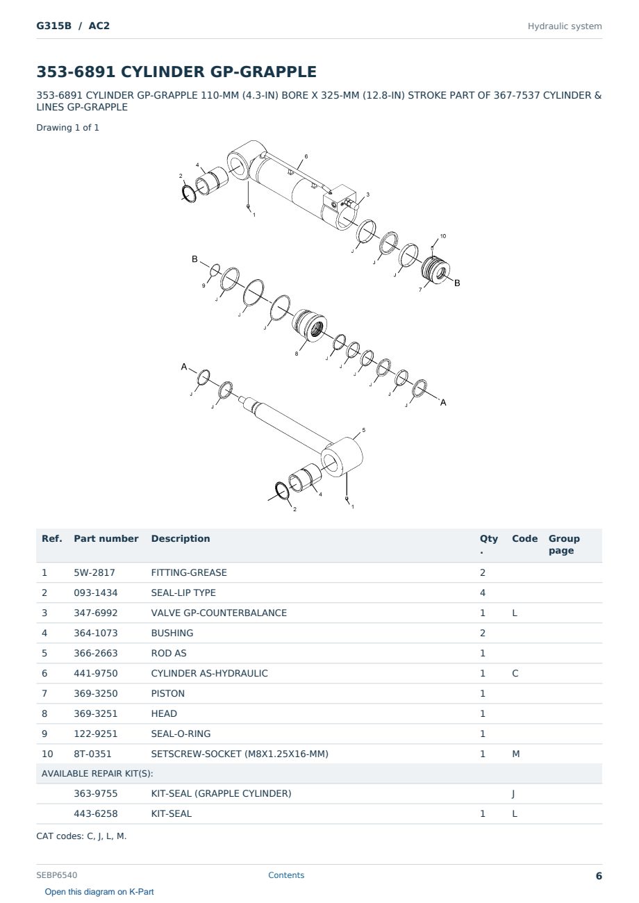 Caterpillar G315B S/N AC2 Partsbook SEBP6540 (English) - sample page 6 of 10 Caterpillar G315B S/N AC2 Partsbook SEBP6540 (English) - sample page 6 of 10