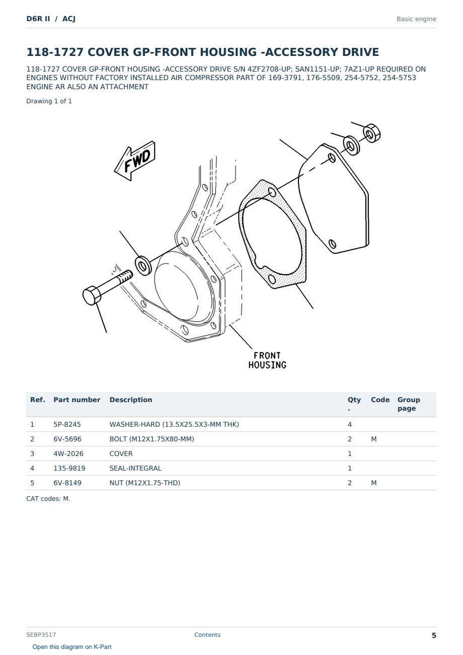 Caterpillar D6R II S/N ACJ Partsbook SEBP3517 (English) - sample page 5 of 10 Caterpillar D6R II S/N ACJ Partsbook SEBP3517 (English) - sample page 5 of 10