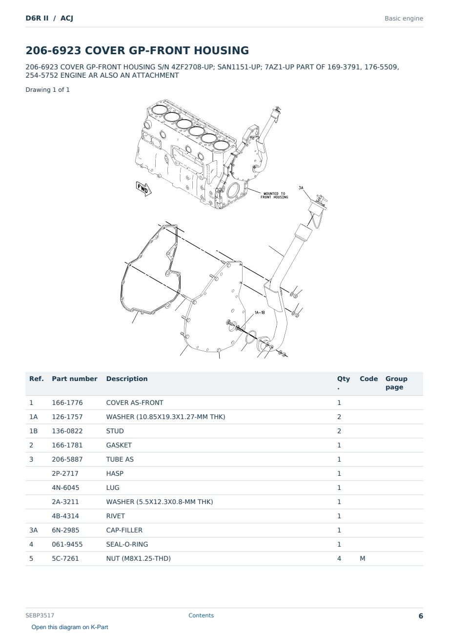 Caterpillar D6R II S/N ACJ Partsbook SEBP3517 (English) - sample page 6 of 10 Caterpillar D6R II S/N ACJ Partsbook SEBP3517 (English) - sample page 6 of 10
