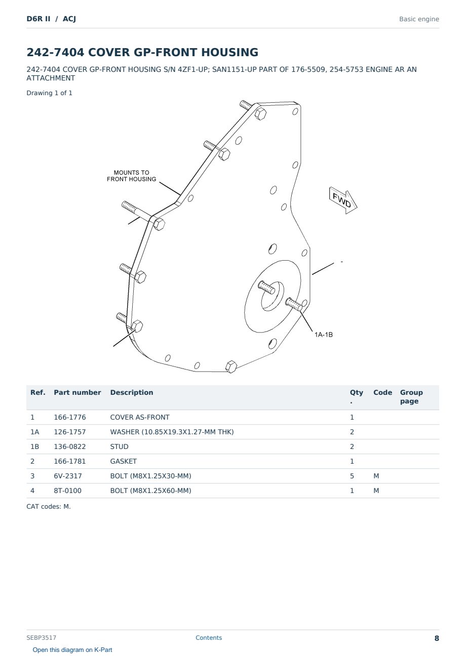 Caterpillar D6R II S/N ACJ Partsbook SEBP3517 (English) - sample page 8 of 10 Caterpillar D6R II S/N ACJ Partsbook SEBP3517 (English) - sample page 8 of 10