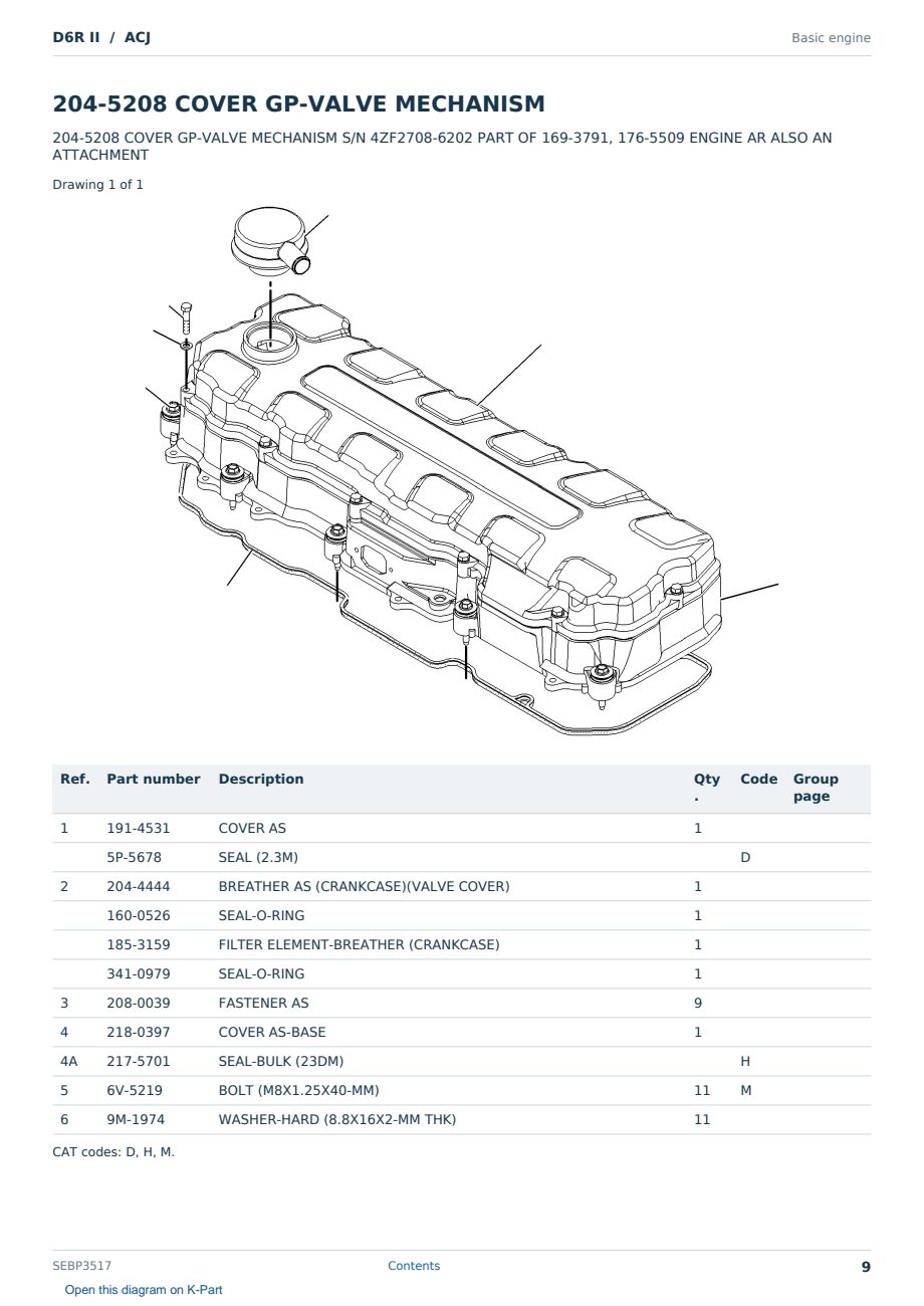 Caterpillar D6R II S/N ACJ Partsbook SEBP3517 (English) - sample page 9 of 10 Caterpillar D6R II S/N ACJ Partsbook SEBP3517 (English) - sample page 9 of 10