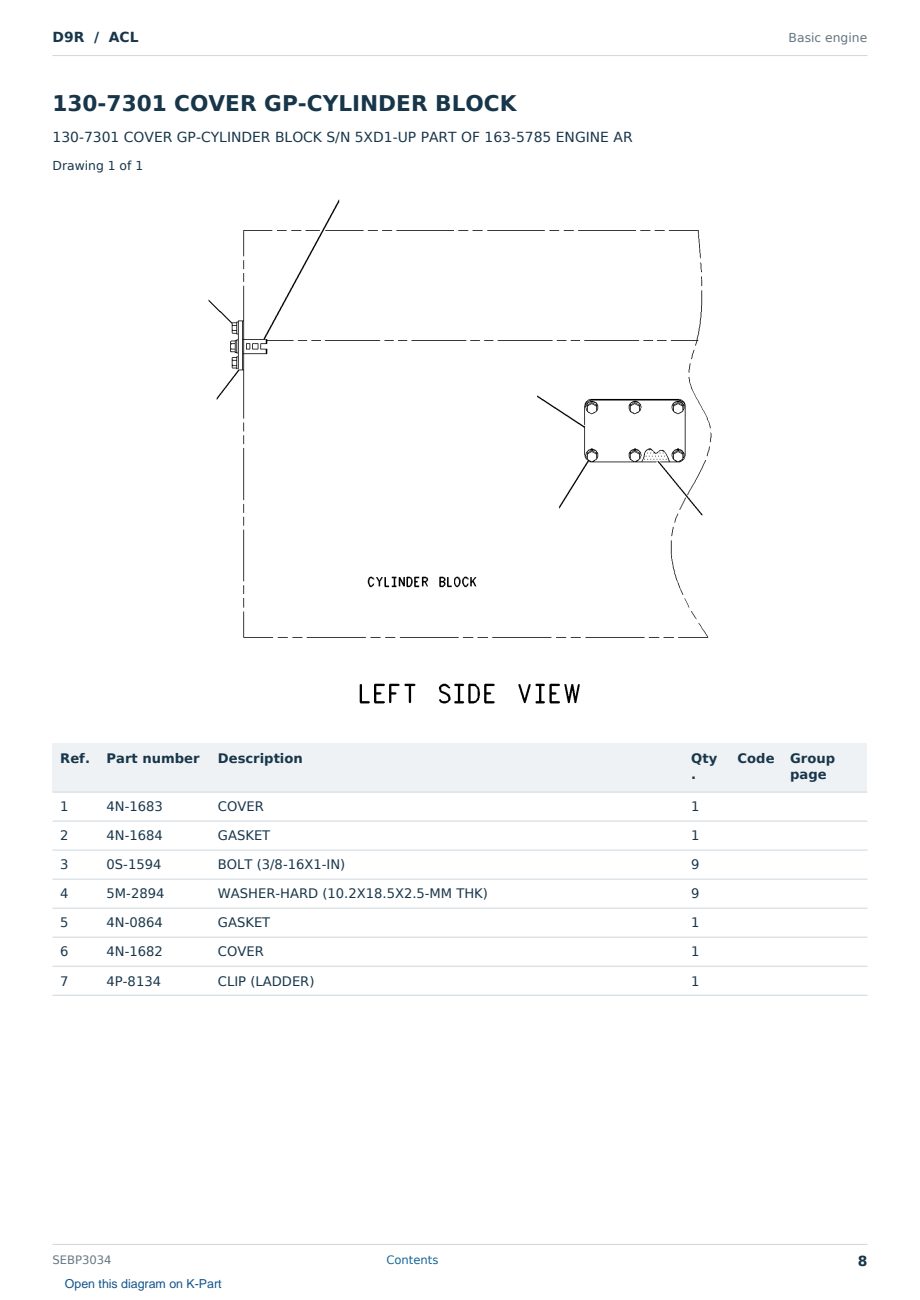 Caterpillar D9R S/N ACL Partsbook SEBP3034 (English) - sample page 8 of 10 Caterpillar D9R S/N ACL Partsbook SEBP3034 (English) - sample page 8 of 10