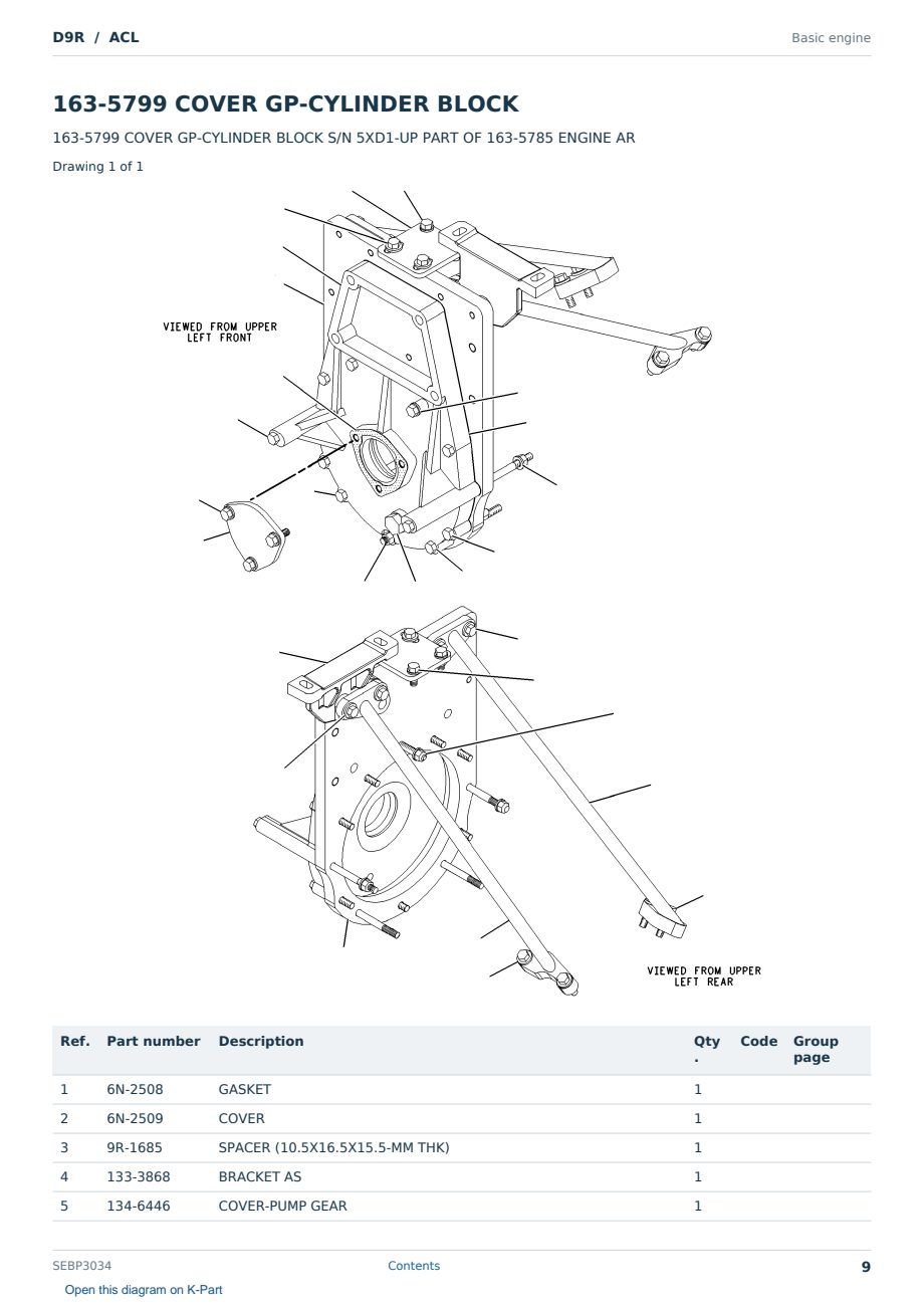 Caterpillar D9R S/N ACL Partsbook SEBP3034 (English) - sample page 9 of 10 Caterpillar D9R S/N ACL Partsbook SEBP3034 (English) - sample page 9 of 10