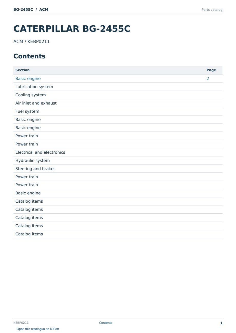 Caterpillar BG-2455C S/N ACM Partsbook KEBP0211 (English) - sample page 1 of 10 Caterpillar BG-2455C S/N ACM Partsbook KEBP0211 (English) - sample page 1 of 10