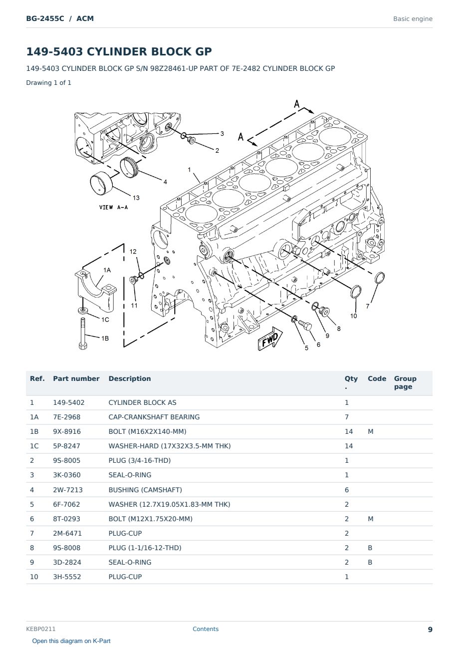 Caterpillar BG-2455C S/N ACM Partsbook KEBP0211 (English) - sample page 9 of 10 Caterpillar BG-2455C S/N ACM Partsbook KEBP0211 (English) - sample page 9 of 10