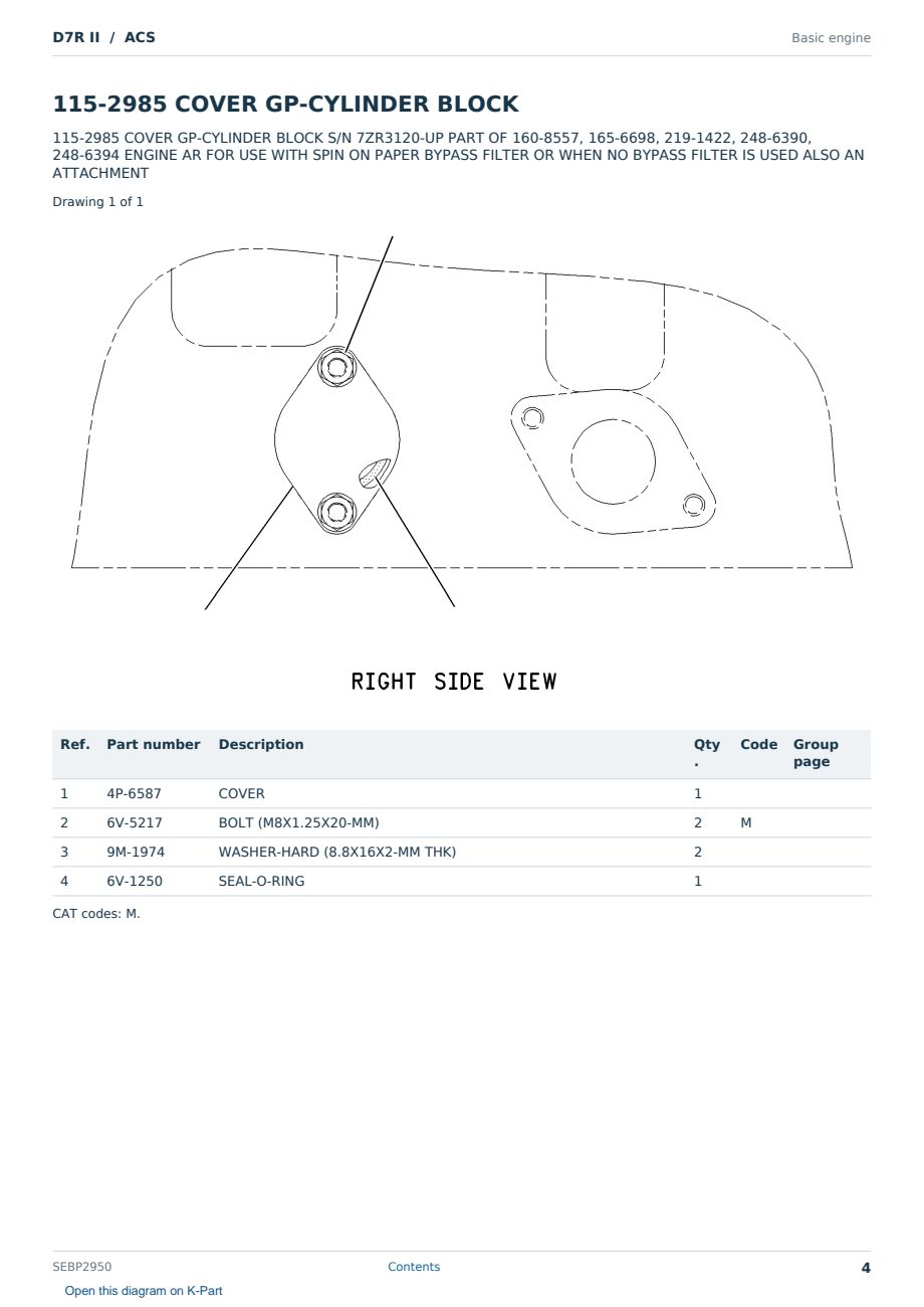 Caterpillar D7R II S/N ACS Partsbook SEBP2950 (English) - sample page 4 of 10 Caterpillar D7R II S/N ACS Partsbook SEBP2950 (English) - sample page 4 of 10
