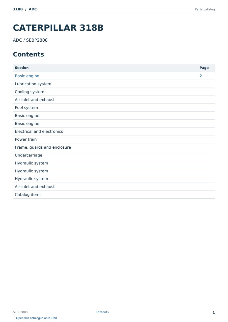 Caterpillar 318B S/N ADC Partsbook SEBP2808 (English) - sample page 1 of 10 Caterpillar 318B S/N ADC Partsbook SEBP2808 (English) - sample page 1 of 10