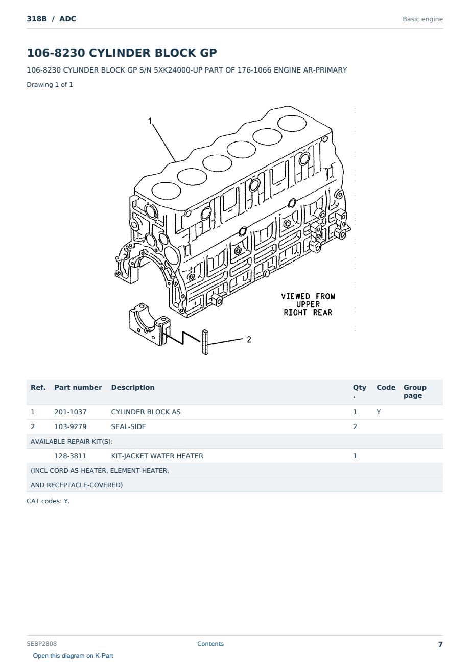 Caterpillar 318B S/N ADC Partsbook SEBP2808 (English) - sample page 7 of 10 Caterpillar 318B S/N ADC Partsbook SEBP2808 (English) - sample page 7 of 10